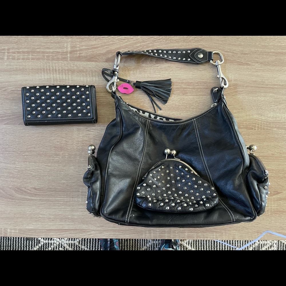 Betsey Johnson studded purse and matching wallet